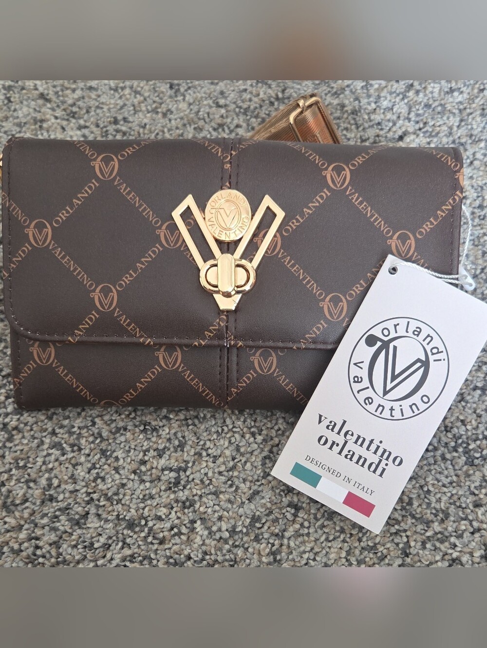 Valentino Orlandi Brown Vegan Leather Logo Crossbody Bag Purse New With Tags